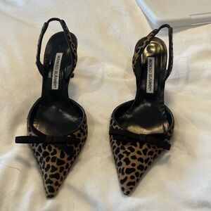Manolo Blahnik leopard print sling backs